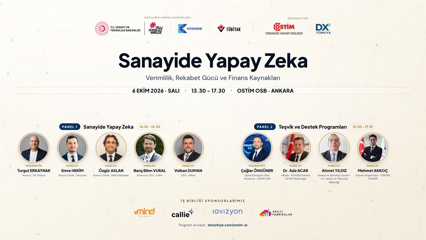Sanayide Yapay Zeka: Verimlilik, Rekabet Gücü ve Finans Kaynakları etkinlik görseli, OSTİM ve DX Türkiye iş birliği
